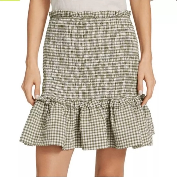 NWOT VERONICA BEARD Jeans Aloya Smocked Cotton Blend Miniskirt Large Gingham XS - Picture 1 of 7